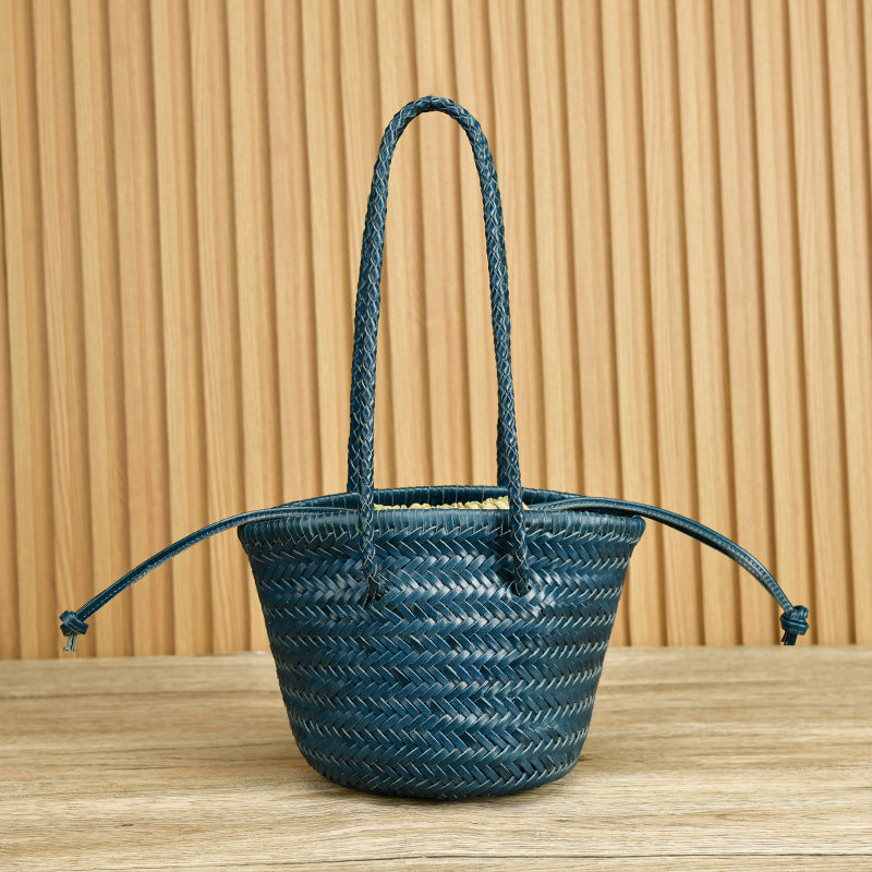 Vintage Genuine Leather Handmade Vegetable Basket Shoulder Bags