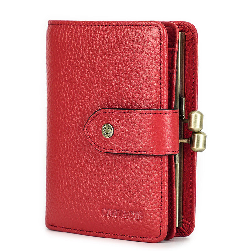Women's Swiping First Layer Milled Cowhide Multifunctional Ladies Wallets