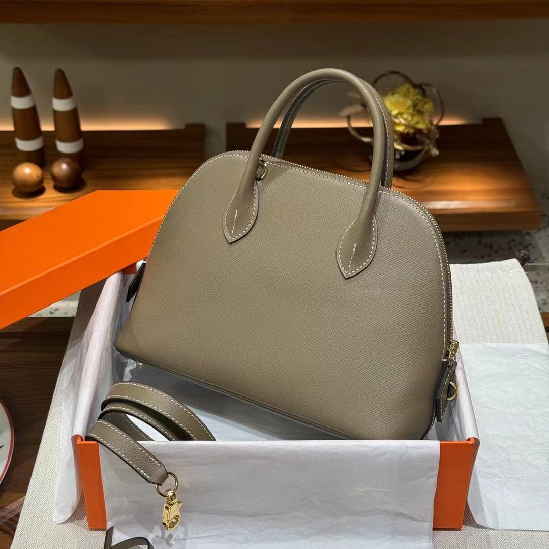 Women's Genuine Leather Shell Bowling Palm Grain Shoulder Bags