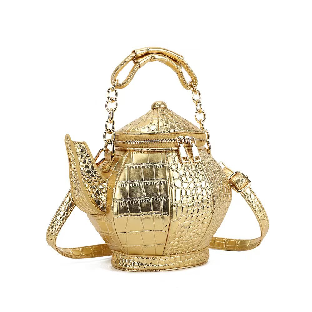 Women's Crocodile Pattern Creative Chinese Style Teapot Shoulder Bags