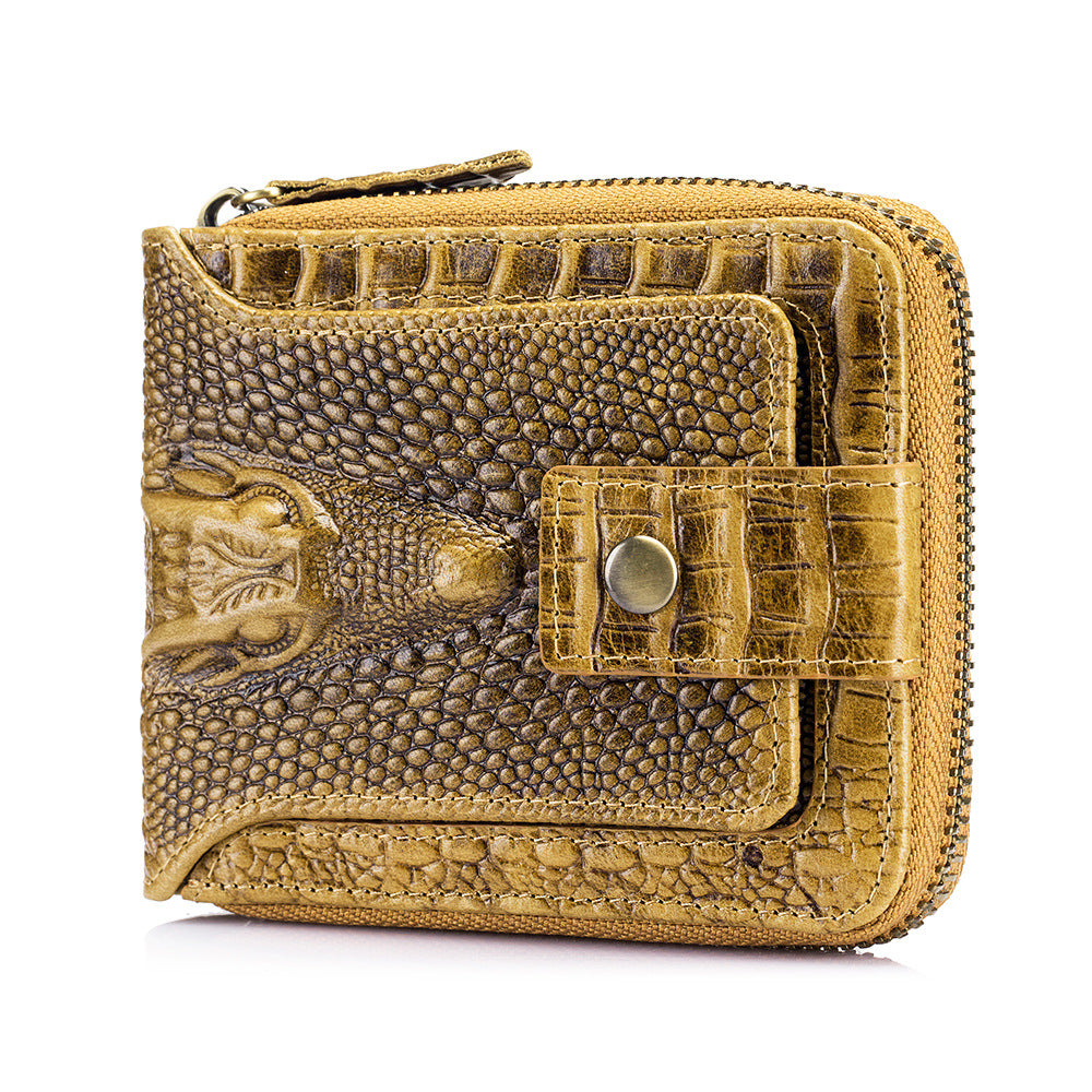 Men's Crocodile Pattern First Layer Cowhide Zipper Horizontal Men's Wallets