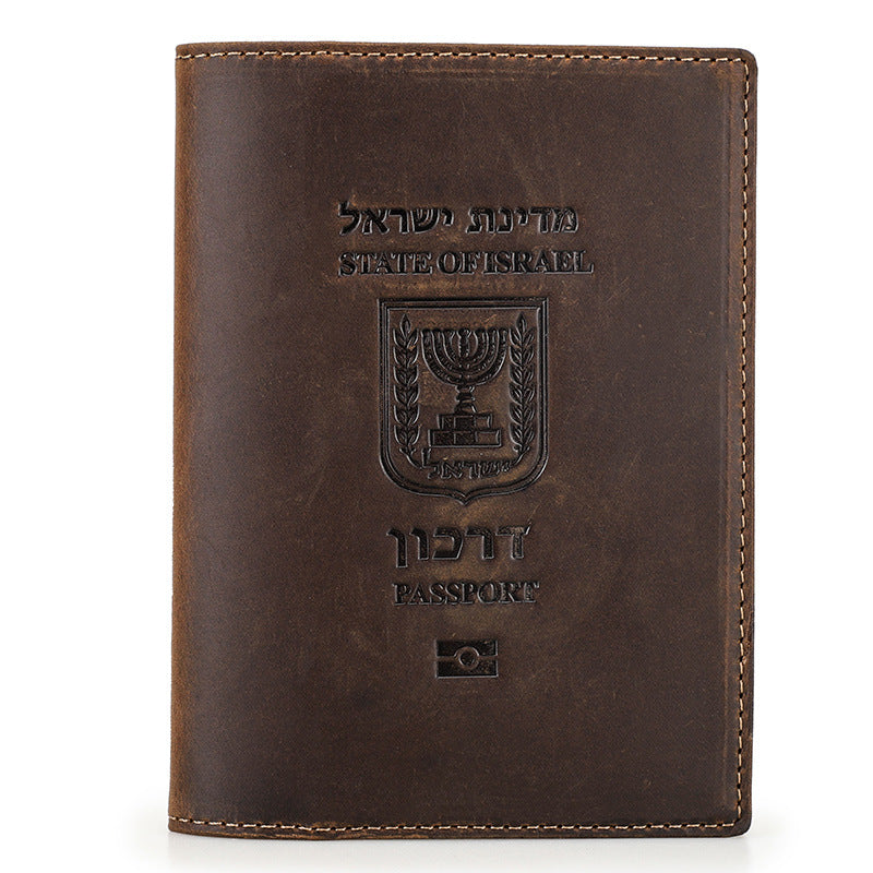 Black Angel Retro Crazy Horse Leather Passport Multifunctional Men's Wallets