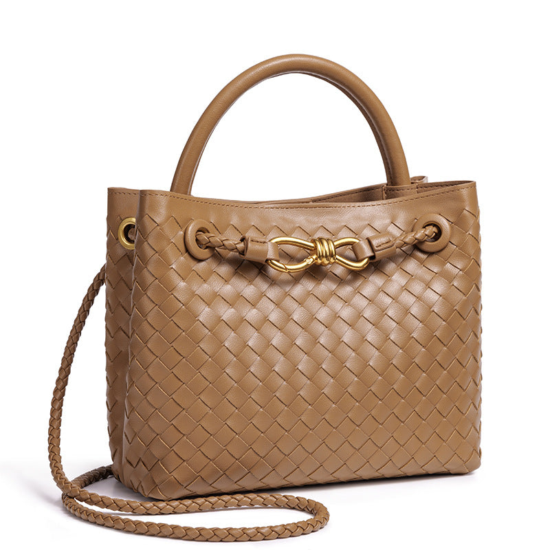 Cool Women's Stylish Bow Hardware Woven Shoulder Bags
