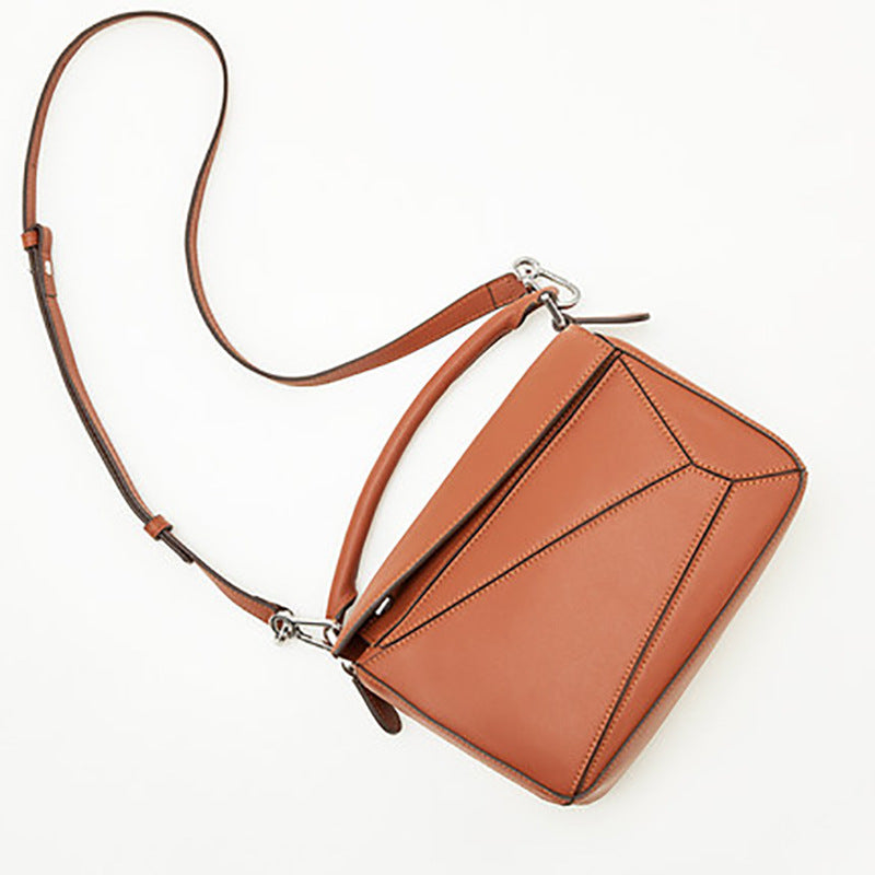 Women's Pattern Genuine Leather Geometric Pillow Stitching Crossbody Bags