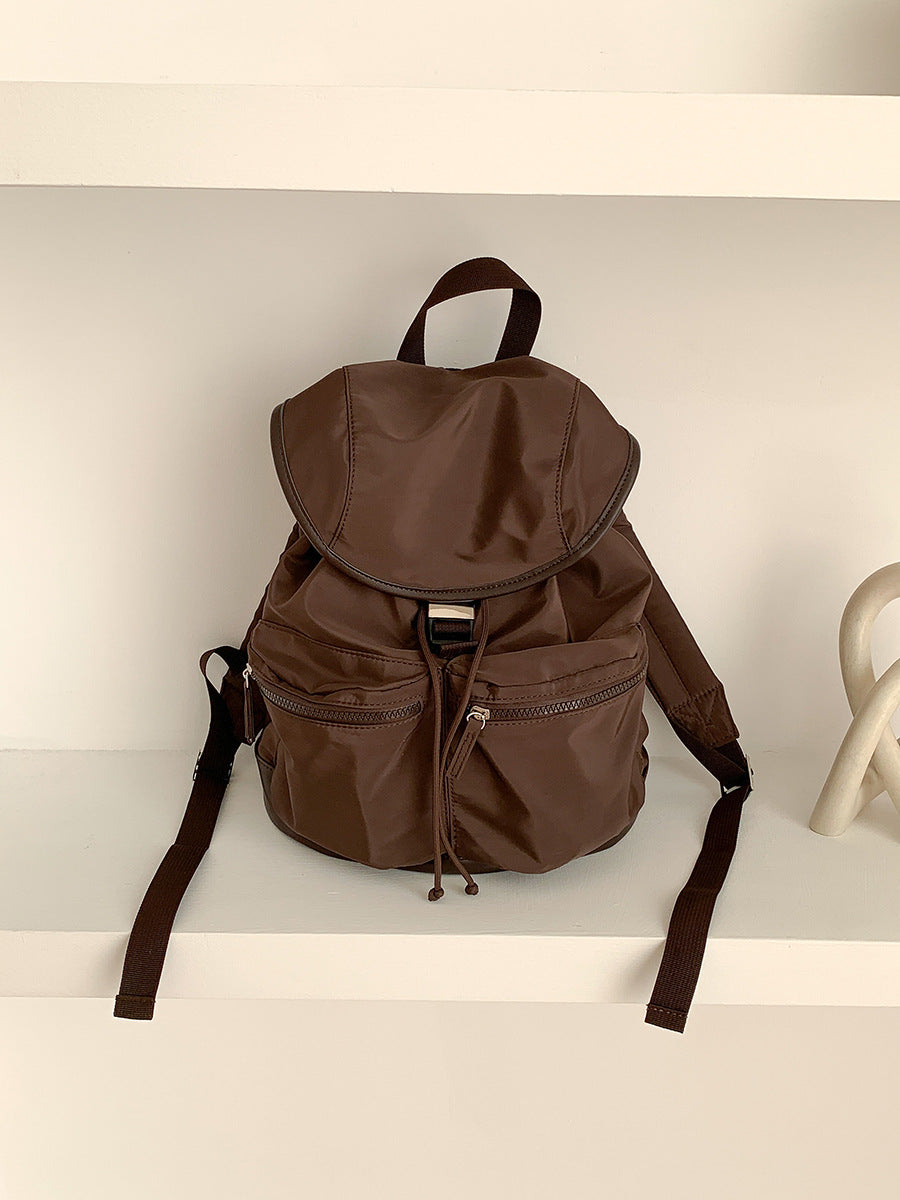 Women's Korean Style Drawstring Pleated Flip Nylon Niche Backpacks