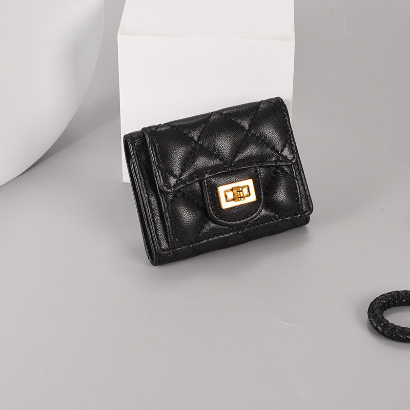Women's Rhombus Short Sheepskin Fashion Cover Ladies Wallets