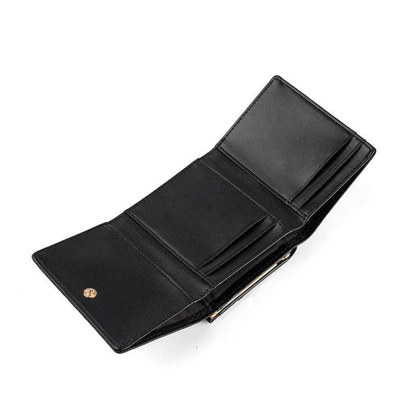 Women's Layer Cowhide Lychee Pattern Tri Fold Ladies Wallets