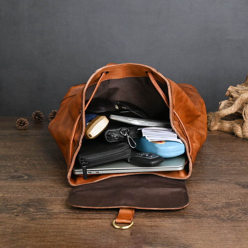 Hand-rub Color Vegetable Tanned Leather Leisure Backpacks