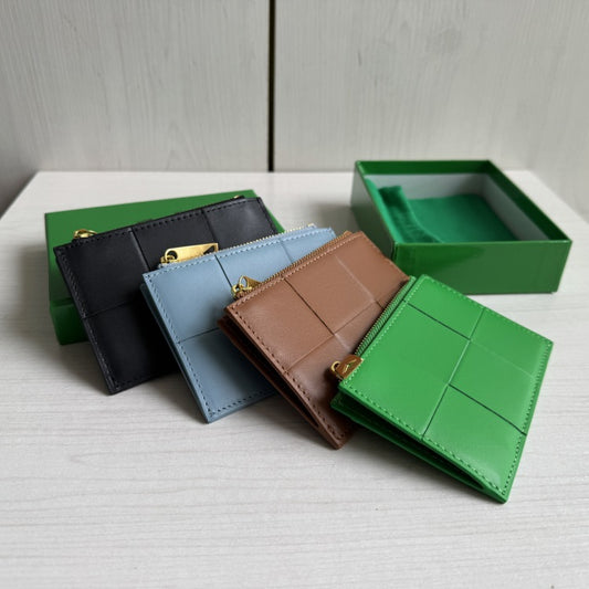 Women's Woven Sheepskin Zipper Genuine Leather Large Ladies Wallets