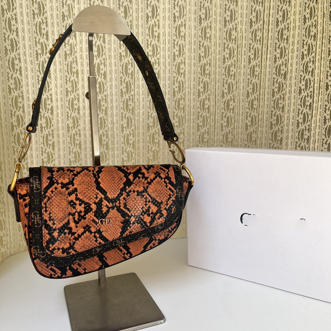 Women's Trendy Snake Print Presbyopic Saddle Underarm Shoulder Bags