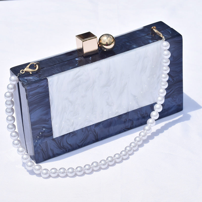 Pearl White Vintage Acrylic Texture Splicing Crossbody Bags