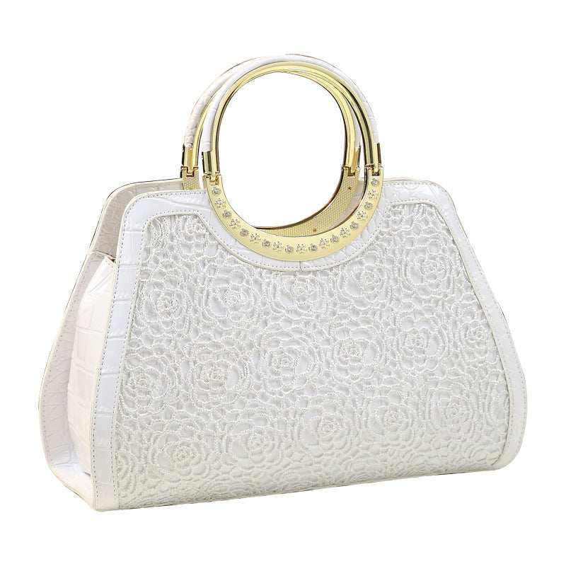 Women's Pattern Mother Grandma Soft Leather Large Handbags