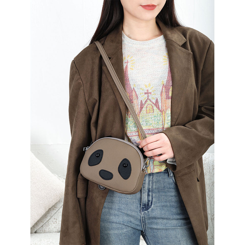 Women's Layer Cowhide Cartoon Cute Panda Fashion Crossbody Bags