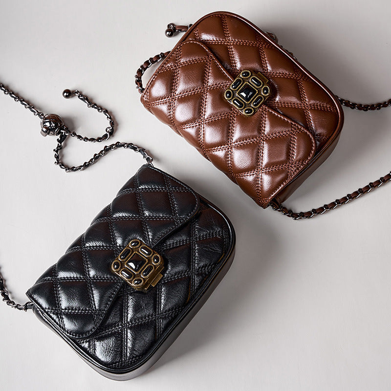 Women's High-grade Fashionable Fashion Rhombus Chain Retro Bags