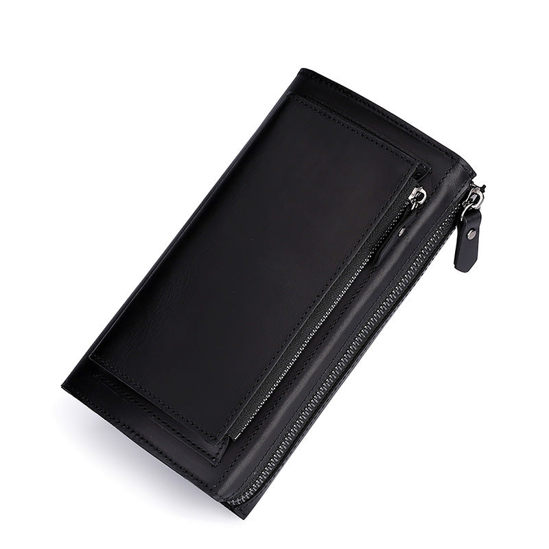 Men's Long Zipper Leather Business Clutch Cowhide Bags