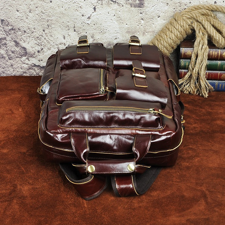 Men's Crazy Horse Skin Cowhide Retro Large Backpacks