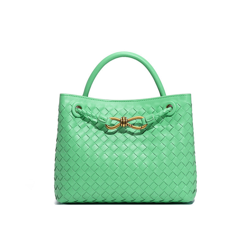 Women's Woven Handmade Weaving Metal Cord Fastener Crossbody Bags