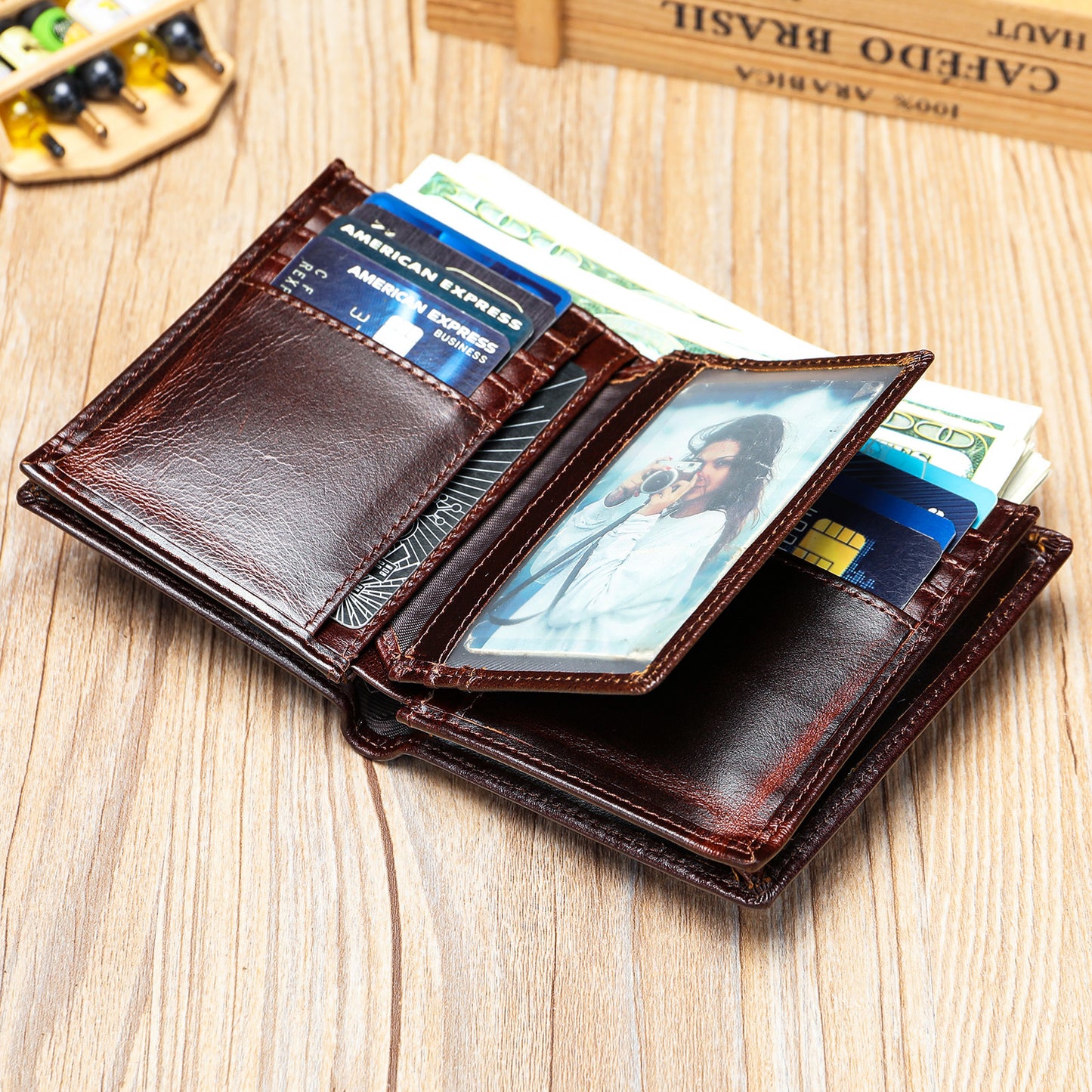 Men's Leather Thick Vertical Antimagnetic Large Capacity Men's Wallets