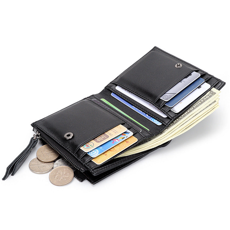 Women's Sheepskin Woven Short Full Leather Vertical Ladies Wallets