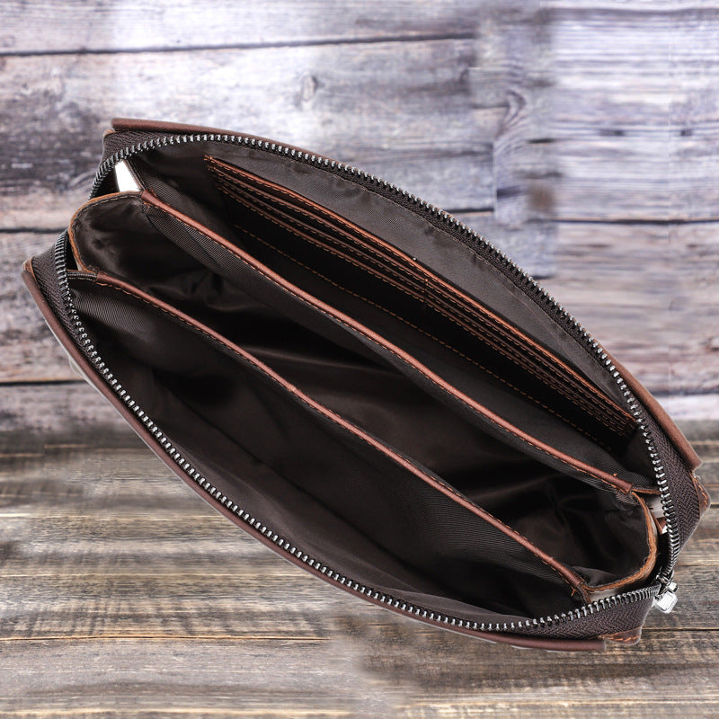 Men's Black Angel Leather Clutch Crazy Horse Men's Handbags
