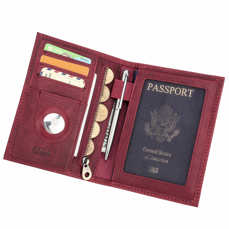 Black Angel Retro Crazy Horse Leather Passport Multifunctional Men's Wallets