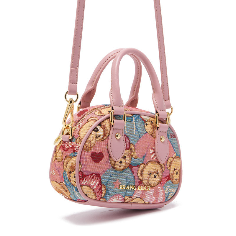 Women's Bear Attachment Portable Fashion Bowling Cute Crossbody Bags