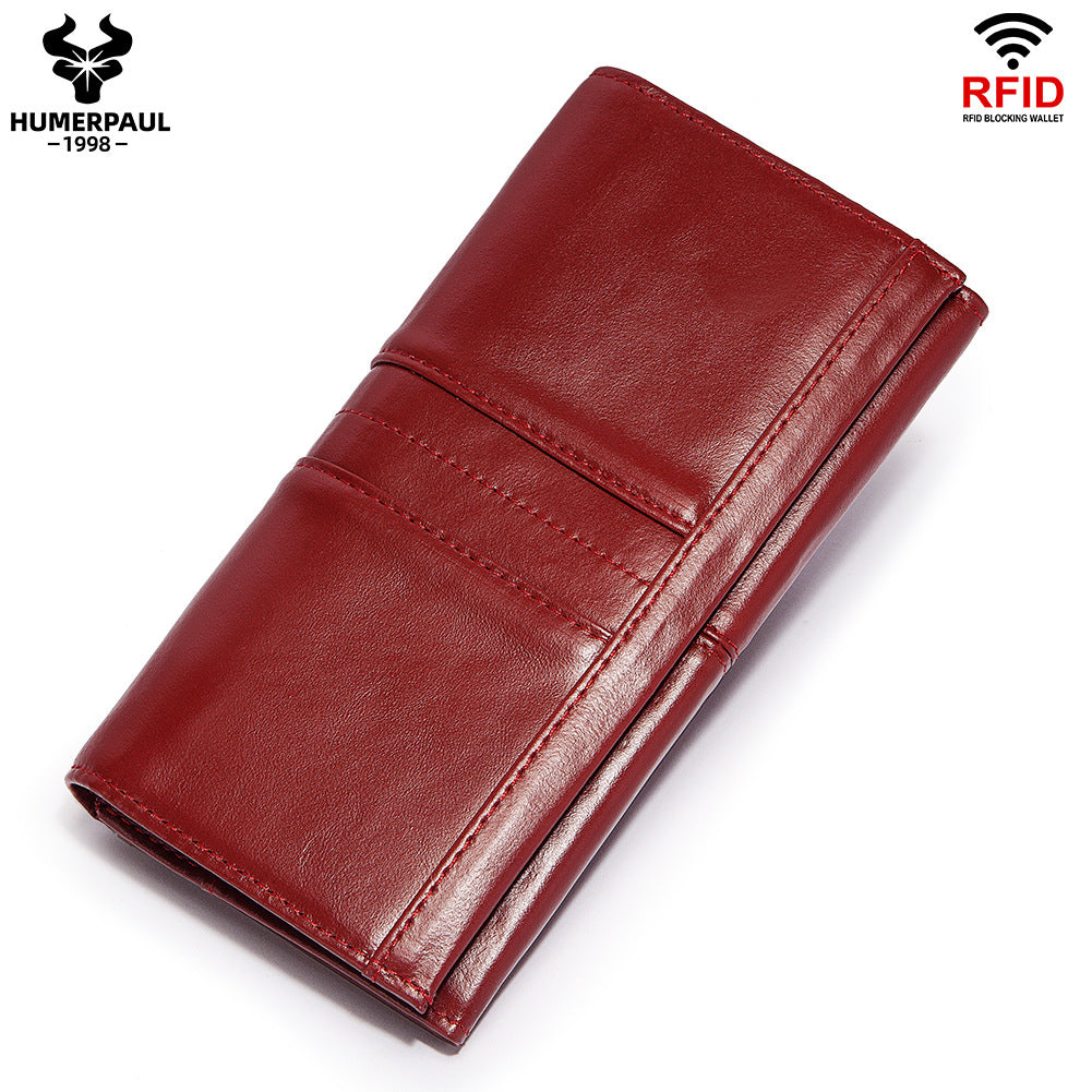 Women's Swiping Clutch Top Layer Long Cowhide Ladies Wallets