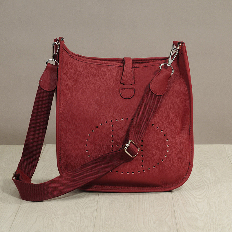 Women's Genuine Leather Cowhide Lychee Pattern Leisure Bucket Bags