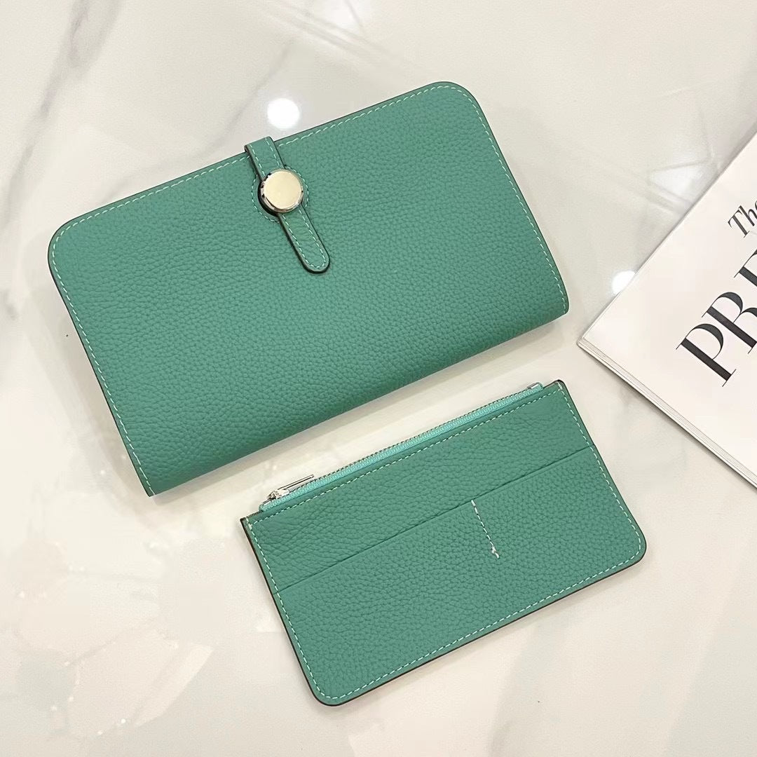 Women's Layer Cowhide Long Folding Large Capacity Genuine Leather Ladies Wallets