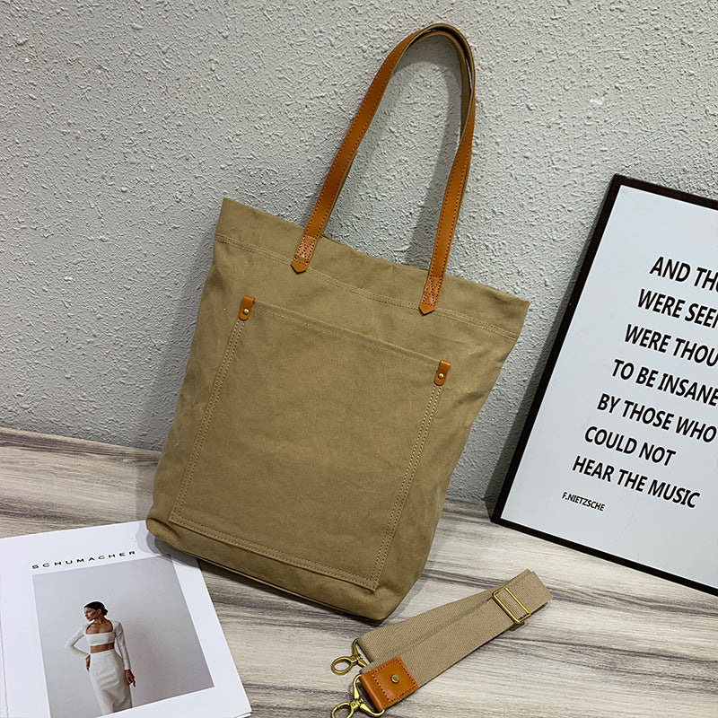 Women's Versatile Canvas Solid Color Commuter College Shoulder Bags