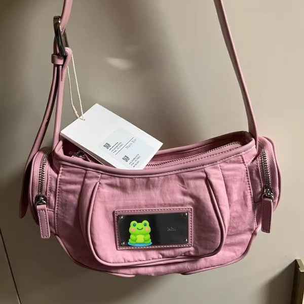 Women's Pleated Nylon Underarm Metal Semicircle Vegetable Armpit Bags