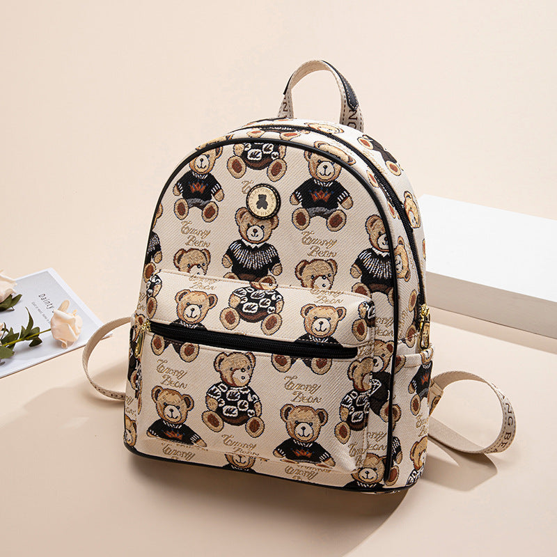 Women's Bear Attachment Female College Canvas Lightweight Backpacks