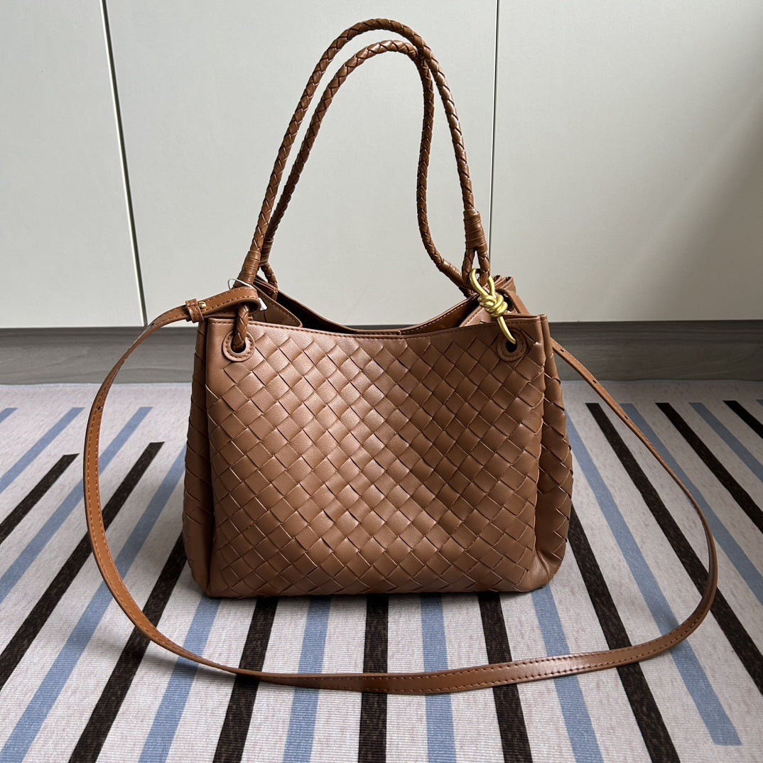 Women's Large Parachute Leather Woven Portable Vegetable Crossbody Bags