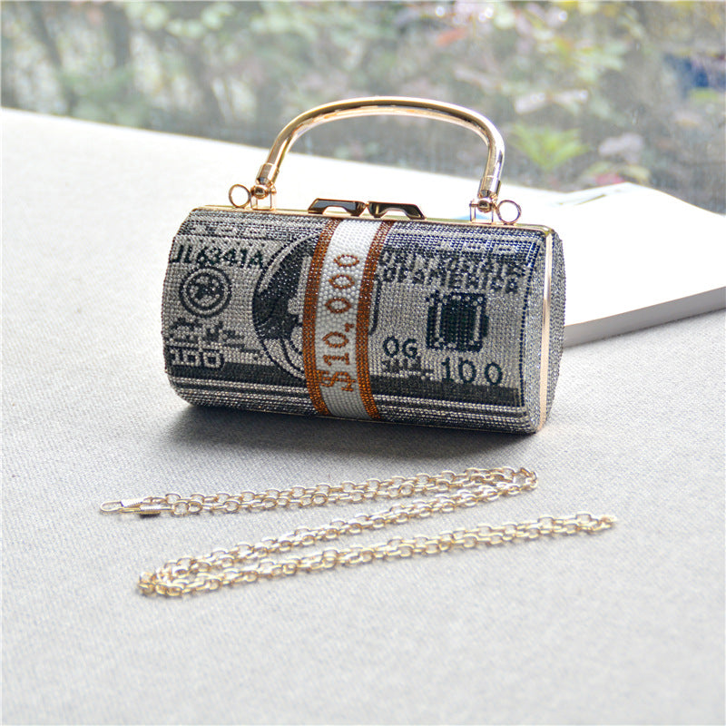 Women's Full Diamond Cylinder Dollar Fashion Rhinestone Evening Bags