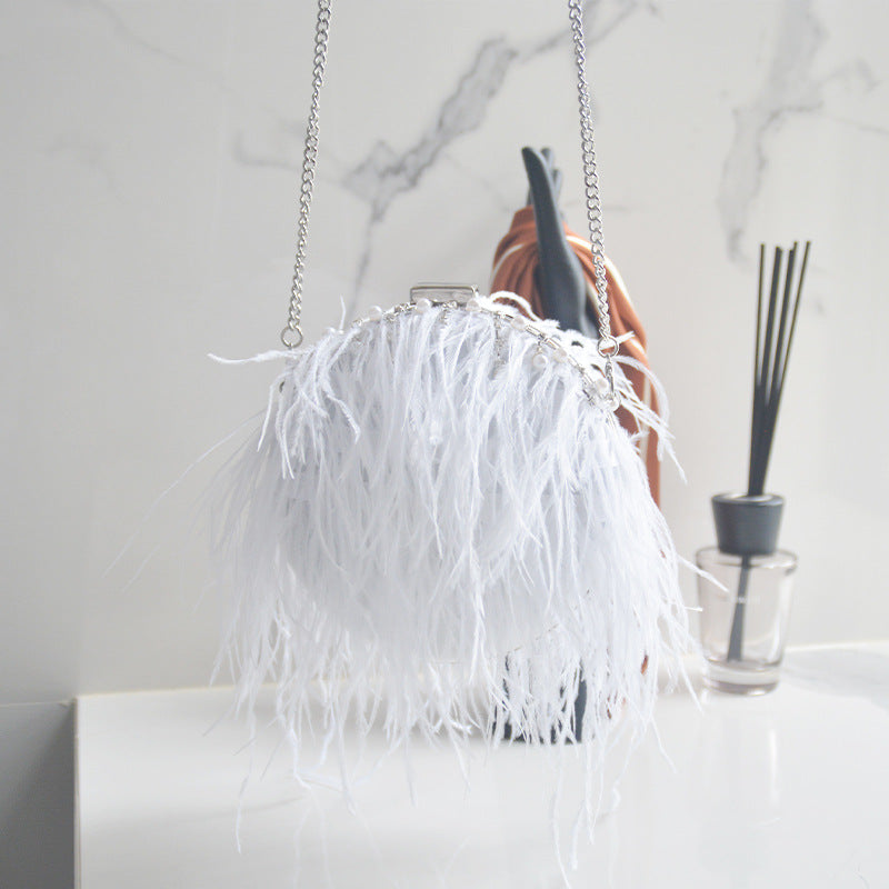 Women's Wedding Ostrich Hair Pearl Plush Fashion Handbags