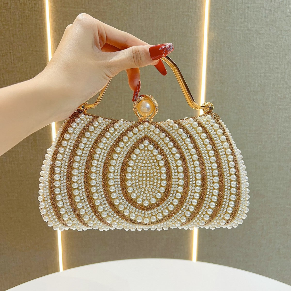 Women's Pearl Dinner Banquet Dress Diamond Clutch Evening Bags