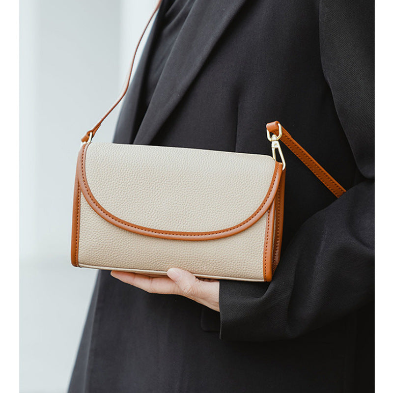 Women's Mobile Western Style Color Matching Genuine Shoulder Bags