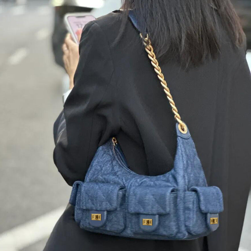 Innovative Women's Washed Chain Underarm Jeans Shoulder Bags