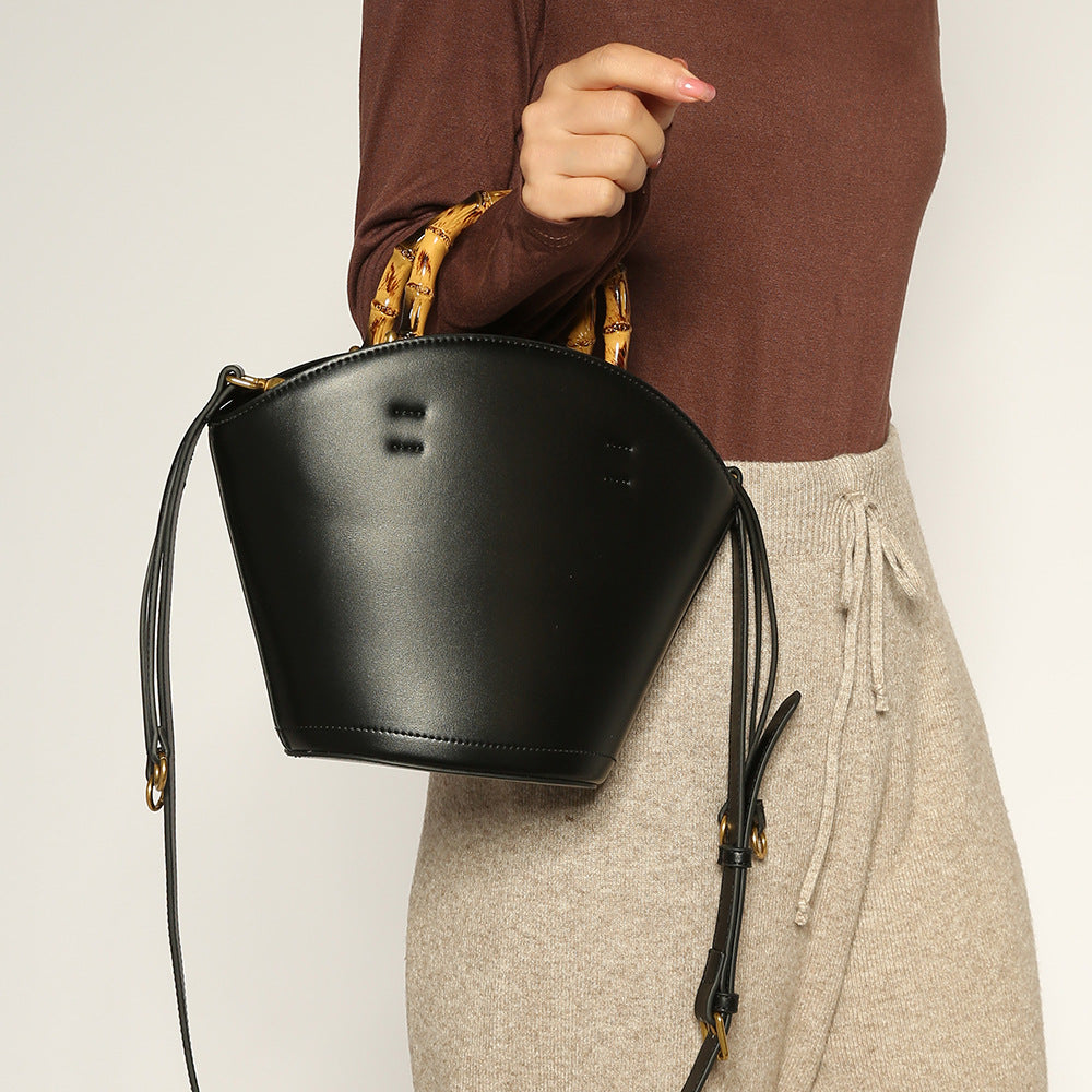 Women's Design Bamboo Soft Leather Vegetable Basket Crossbody Bags