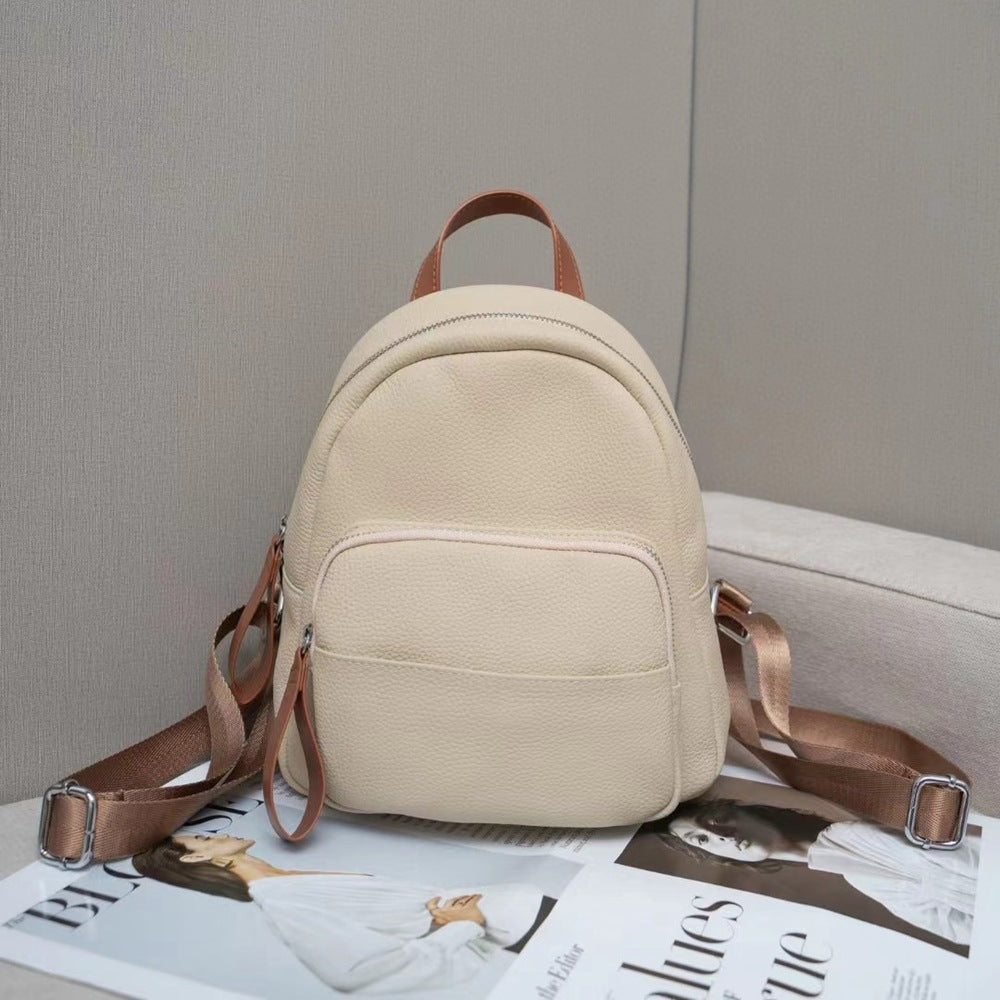 Women's Fashion Leather First Layer Cowhide University Backpacks