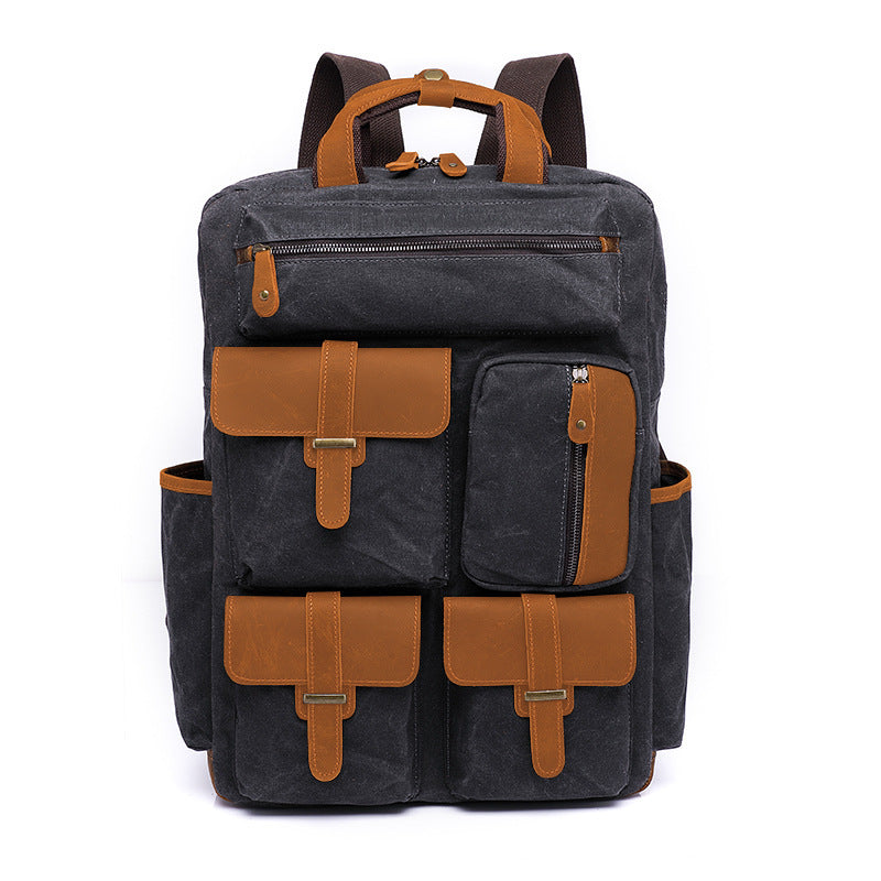 Men's Oil Wax Canvas Vintage Large Capacity Backpacks