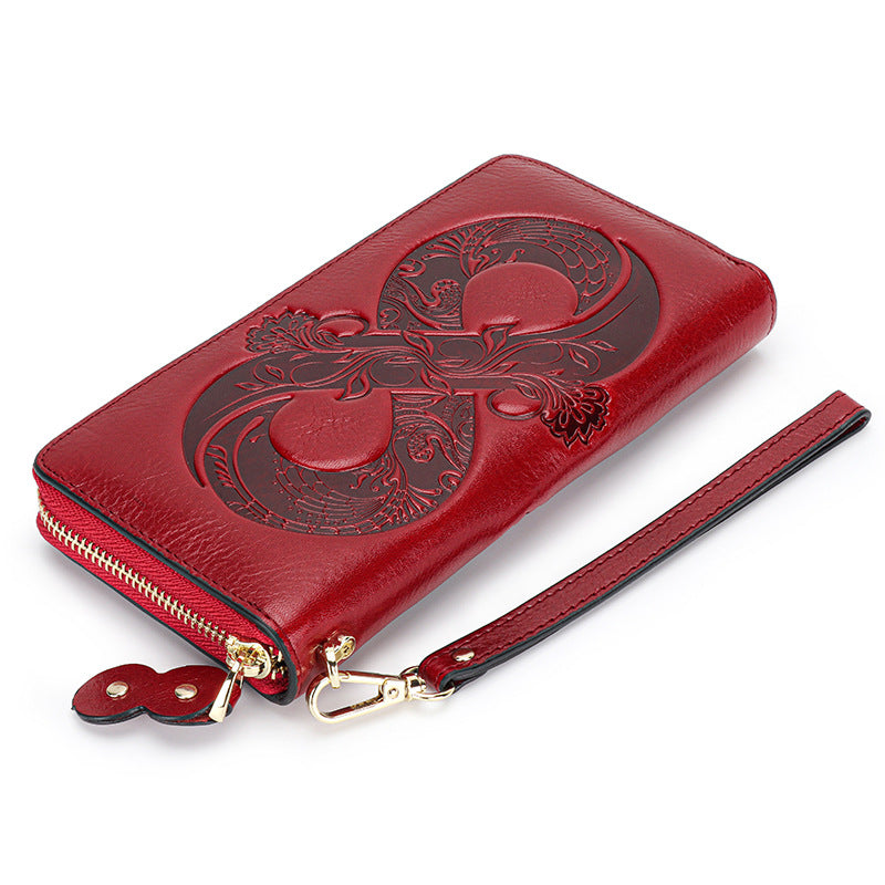 Women's Wax First Layer Cowhide Zipper Large Ladies Wallets