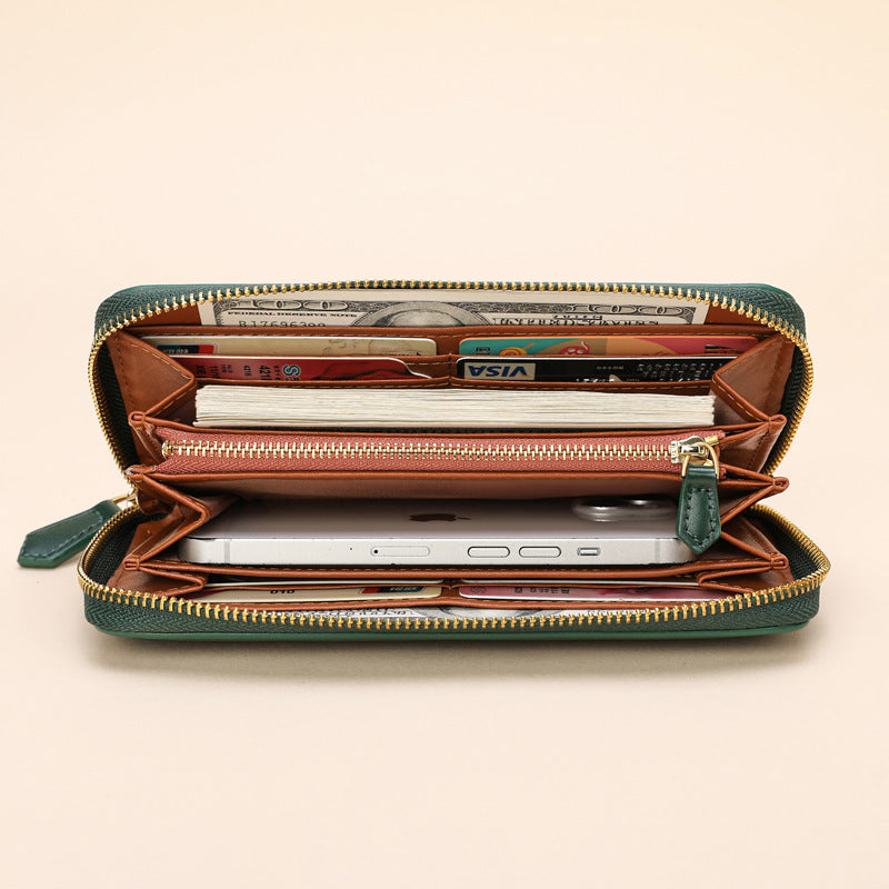 Women's Long Cowhide Zipper Male Clutch Ladies Wallets