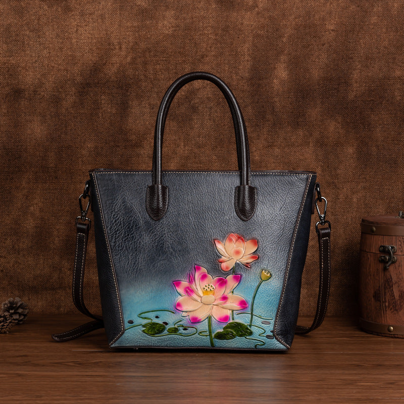 Women's Chinese Style Retro First Layer Cowhide Handbags