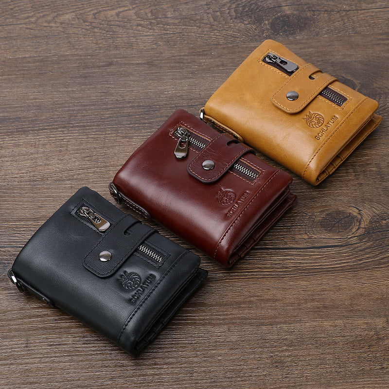 Men's Layer Cowhide Swiping Leather Multiple Slots Men's Wallets