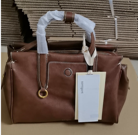 Women's Series Under The Mountain Shallow Carpetbag Vegetable Tanning Leather Armpit Bags