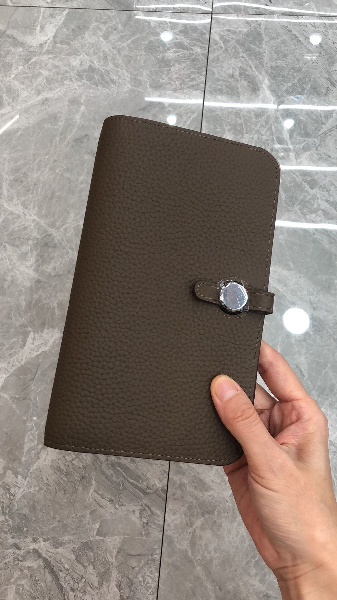 Top Layer Cowhide Lychee Pattern Korean Style Long Genuine Ladies Wallets
