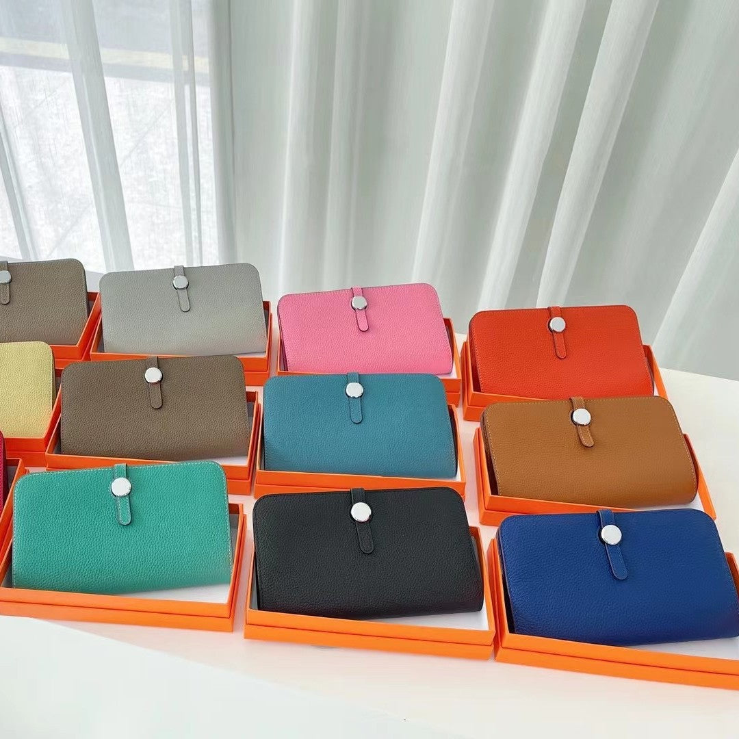 Women's Layer Cowhide Long Passport Folding Large Ladies Wallets