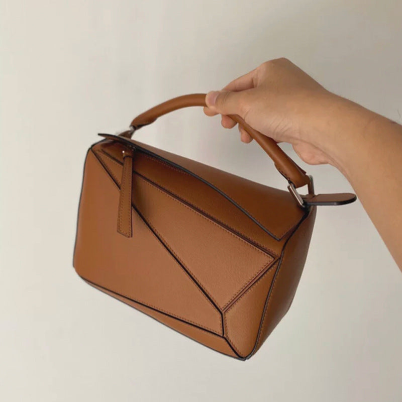 Women's Pattern Genuine Leather Geometric Pillow Stitching Crossbody Bags