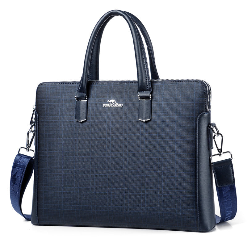Men's Single Double Zipper Office Plaid Business Men's Handbags